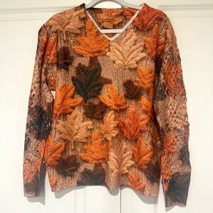 Leaf Pattern V-Neck Sweater NWOT thin sweater